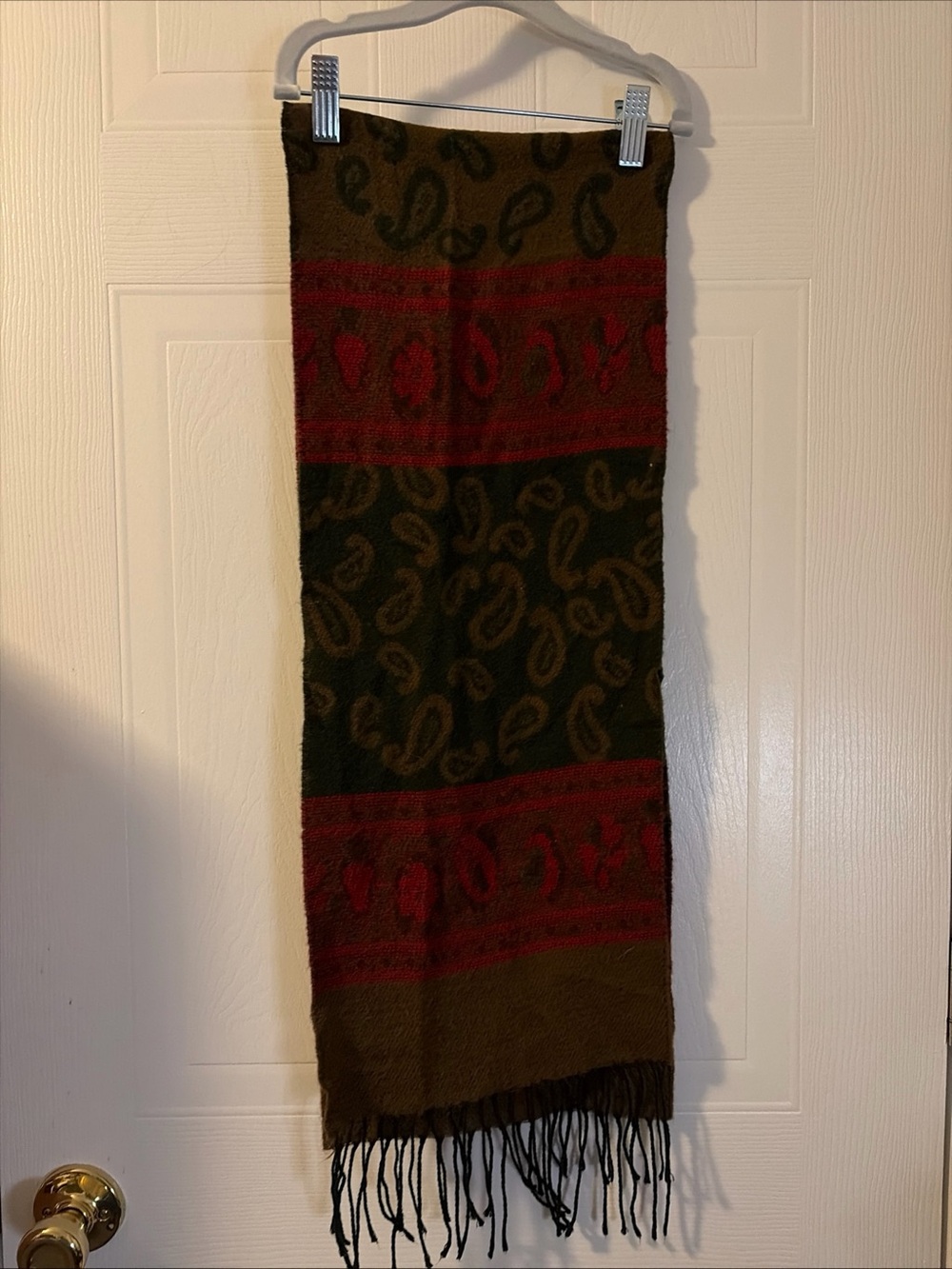 Paisley Pattern Scarf Brown Red Black Fringed Unbranded 52”